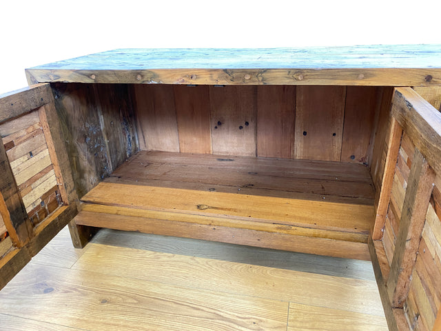 Boatwood by WMK # Besonders schönes 200cm langes Sideboard aus altem Bootsholz, ein handgefertigtes Unikat aus massivem Teakholz # Kommode Lowboard TV Bank Board Anrichte Bootsmöbel Rostock Kiel Slyt