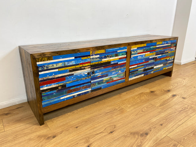 Boatwood by WMK # Besonders schönes 200cm langes Sideboard aus altem Bootsholz, ein handgefertigtes Unikat aus massivem Teakholz # Kommode Lowboard TV Bank Board Anrichte Bootsmöbel Rostock Kiel Slyt