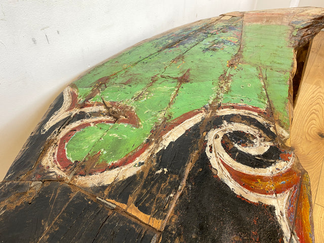 Boatwood by WMK I Robuste Bank aus altem Bootsholz I handgefertigtes Unikat mit Originalfarben I Teakholz massiv in Originalfarbe I Holzbank Bench Küchenbank Sitz Balkon Garten Möbel Treibholz Loft