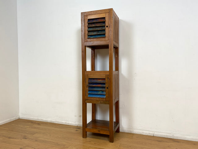 Boatwood by WMK I Besonderes Regal mit Lamellentüren I Handmade Unikat aus altem Bootsholz I Teakholz massiv I Holzregal Bücherregal Bücherschrank Küchenregal Badschrank Badregal Flurregal Berlin Kiel