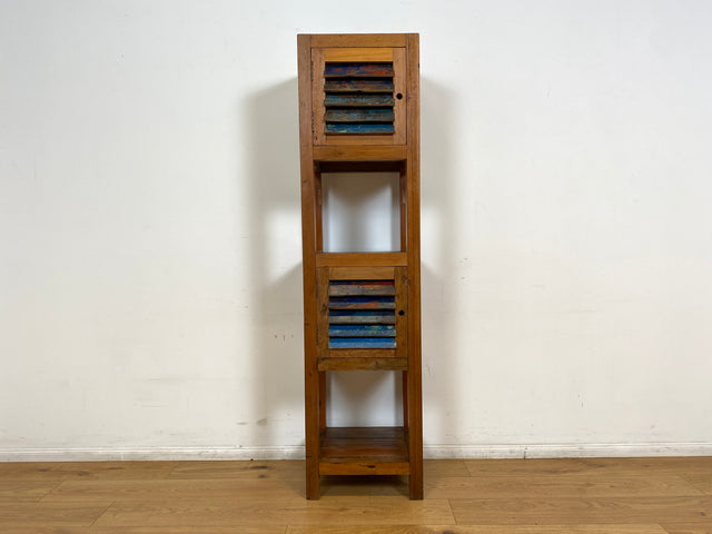 Boatwood by WMK I Besonderes Regal mit Lamellentüren I Handmade Unikat aus altem Bootsholz I Teakholz massiv I Holzregal Bücherregal Bücherschrank Küchenregal Badschrank Badregal Flurregal Berlin Kiel