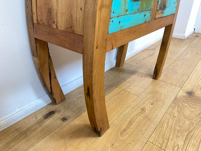 Boatwood by WMK I Formschöne Kommode mit Schubladen I handgefertigtes Unikat aus altem Bootsholz I Teakholz massiv I Anrichte Sideboard Schrank Konsole Flur Ablage Bootsmöbel Opium Berlin Hessen Bonn