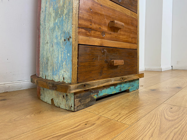Boatwood by WMK # Einzigartiger Bücherschrank aus echtem Einbaum I ein handgefertigtes Unikat in Originalfarben I Regal Kommode Holzregal Eck Schubladen Bücher Schrank Fischer Boot Schiff Sylt Usedom