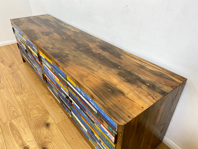 Boatwood by WMK # Besonders schönes 200cm langes Sideboard aus altem Bootsholz, ein handgefertigtes Unikat aus massivem Teakholz # Kommode Lowboard TV Bank Board Anrichte Bootsmöbel Rostock Kiel Slyt
