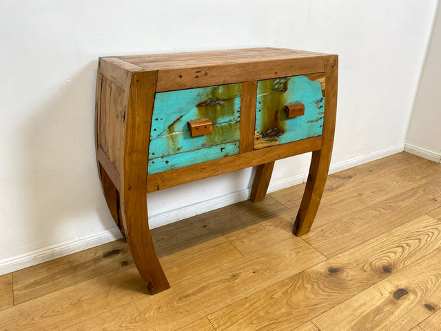 Boatwood by WMK I Formschöne Kommode mit Schubladen I handgefertigtes Unikat aus altem Bootsholz I Teakholz massiv I Anrichte Sideboard Schrank Konsole Flur Ablage Bootsmöbel Opium Berlin Hessen Bonn