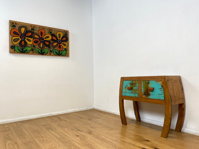 Boatwood by WMK I Formschöne Kommode mit Schubladen I handgefertigtes Unikat aus altem Bootsholz I Teakholz massiv I Anrichte Sideboard Schrank Konsole Flur Ablage Bootsmöbel Opium Berlin Hessen Bonn