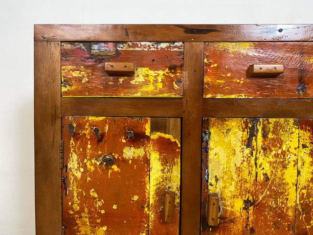 Boatwood by WMK I Besondere Kommode mit Schubladen I handgefertigt aus altem Bootsholz l ein Unikat aus massivem Teakholz I Schrank Sideboard Anrichte Wäschekommode Küchenschrank Cabinet Berlin Sylt