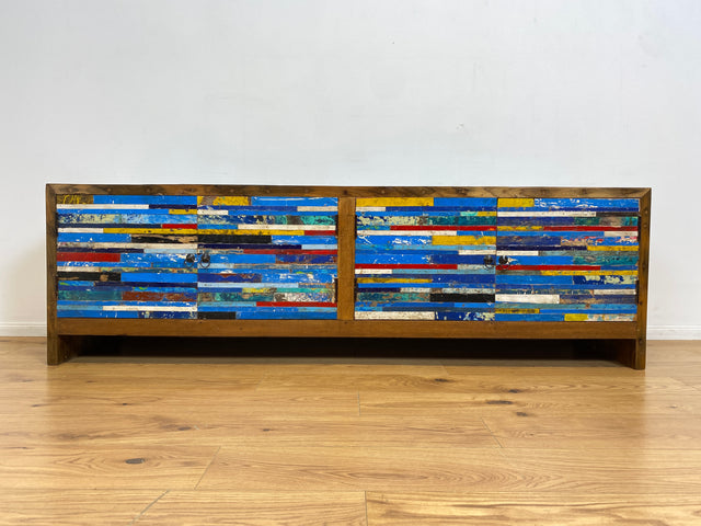 Boatwood by WMK # Besonders schönes 200cm langes Sideboard aus altem Bootsholz, ein handgefertigtes Unikat aus massivem Teakholz # Kommode Lowboard TV Bank Board Anrichte Bootsmöbel Rostock Kiel Slyt