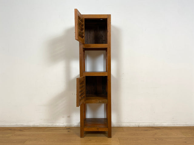 Boatwood by WMK I Besonderes Regal mit Lamellentüren I Handmade Unikat aus altem Bootsholz I Teakholz massiv I Holzregal Bücherregal Bücherschrank Küchenregal Badschrank Badregal Flurregal Berlin Kiel