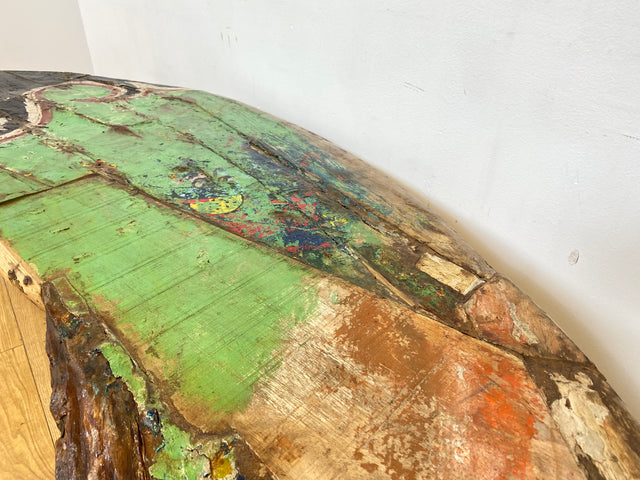 Boatwood by WMK I Robuste Bank aus altem Bootsholz I handgefertigtes Unikat mit Originalfarben I Teakholz massiv in Originalfarbe I Holzbank Bench Küchenbank Sitz Balkon Garten Möbel Treibholz Loft