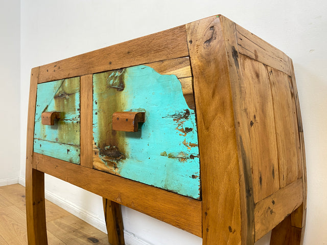 Boatwood by WMK I Formschöne Kommode mit Schubladen I handgefertigtes Unikat aus altem Bootsholz I Teakholz massiv I Anrichte Sideboard Schrank Konsole Flur Ablage Bootsmöbel Opium Berlin Hessen Bonn