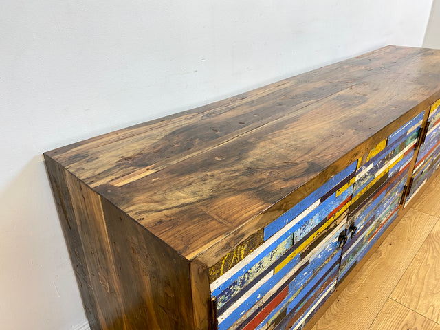 Boatwood by WMK # Besonders schönes 200cm langes Sideboard aus altem Bootsholz, ein handgefertigtes Unikat aus massivem Teakholz # Kommode Lowboard TV Bank Board Anrichte Bootsmöbel Rostock Kiel Slyt