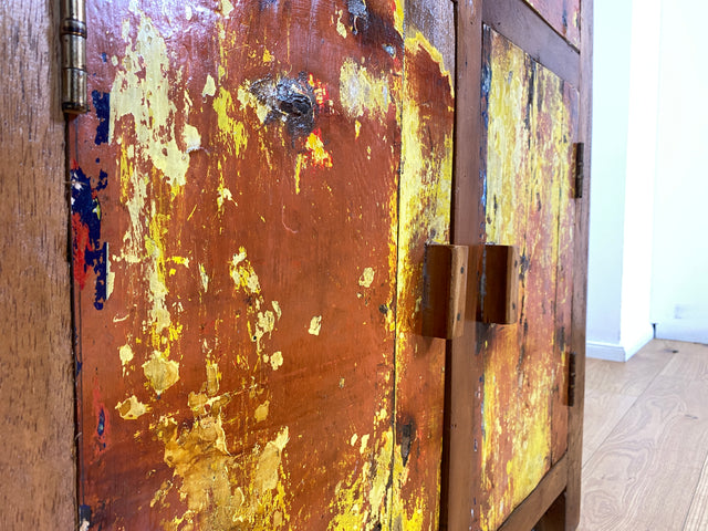 Boatwood by WMK I Besondere Kommode mit Schubladen I handgefertigt aus altem Bootsholz l ein Unikat aus massivem Teakholz I Schrank Sideboard Anrichte Wäschekommode Küchenschrank Cabinet Berlin Sylt