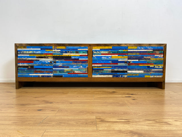 Boatwood by WMK # Besonders schönes 200cm langes Sideboard aus altem Bootsholz, ein handgefertigtes Unikat aus massivem Teakholz # Kommode Lowboard TV Bank Board Anrichte Bootsmöbel Rostock Kiel Slyt