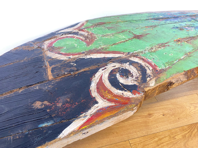 Boatwood by WMK I Robuste Bank aus altem Bootsholz I handgefertigtes Unikat mit Originalfarben I Teakholz massiv in Originalfarbe I Holzbank Bench Küchenbank Sitz Balkon Garten Möbel Treibholz Loft