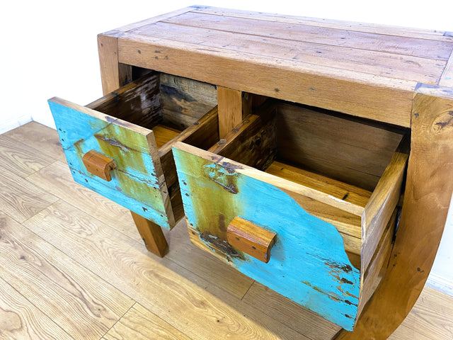 Boatwood by WMK I Formschöne Kommode mit Schubladen I handgefertigtes Unikat aus altem Bootsholz I Teakholz massiv I Anrichte Sideboard Schrank Konsole Flur Ablage Bootsmöbel Opium Berlin Hessen Bonn