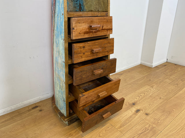 Boatwood by WMK # Einzigartiger Bücherschrank aus echtem Einbaum I ein handgefertigtes Unikat in Originalfarben I Regal Kommode Holzregal Eck Schubladen Bücher Schrank Fischer Boot Schiff Sylt Usedom