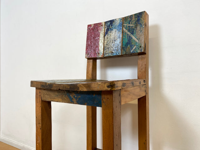 Boatwood by WMK I 1/3 Schöner bunter Barhocker I ein handmade Unikat aus altem Bootsholz l Teakholz massiv I Hocker Sitzhocker Küchenstuhl Holzstuhl Stuhl Bar Stool Hausbar Gastro Berlin Rostock Sylt