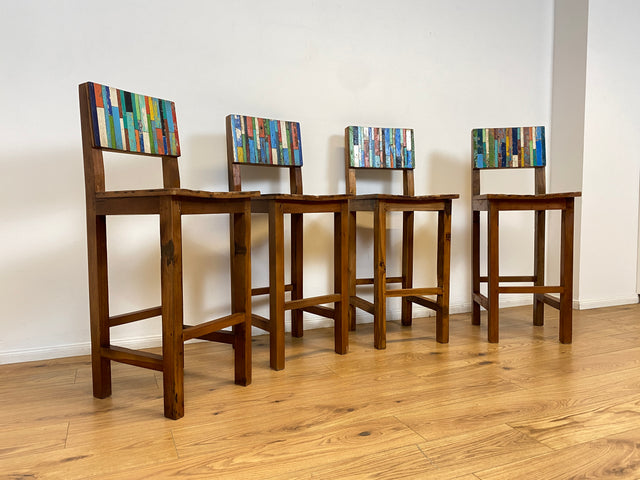 Boatwood by WMK # 1/5 Bunterschöner Barhocker aus altem Bootsholz, ein handgefertigtes Unikat aus massivem Teakholz # Barstuhl Hocker Sitzhocker Stuhl Küchenstuhl Holzstuhl Bar Stool Hausbar Gastro