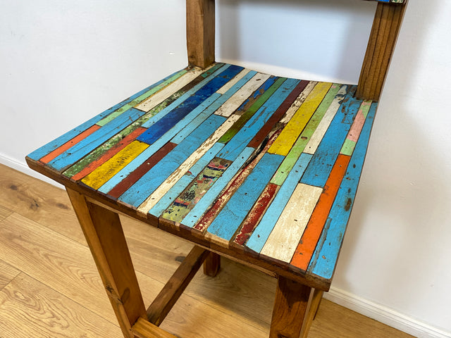 Boatwood by WMK # 1/5 Bunterschöner Barhocker aus altem Bootsholz, ein handgefertigtes Unikat aus massivem Teakholz # Barstuhl Hocker Sitzhocker Stuhl Küchenstuhl Holzstuhl Bar Stool Hausbar Gastro