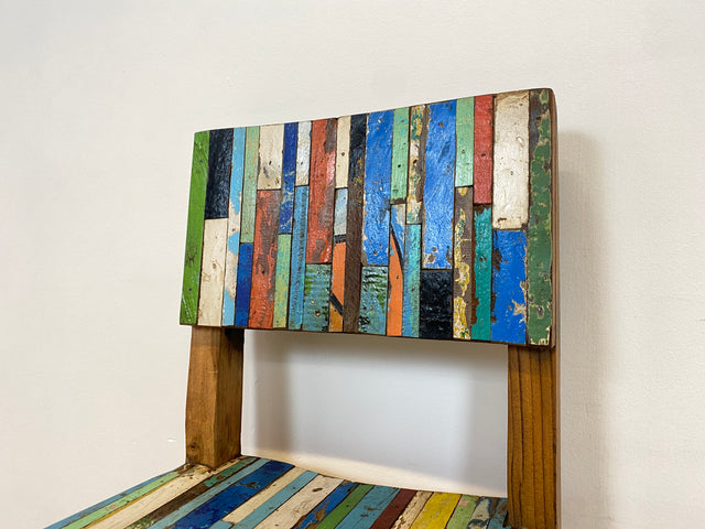 Boatwood by WMK # 1/5 Bunterschöner Barhocker aus altem Bootsholz, ein handgefertigtes Unikat aus massivem Teakholz # Barstuhl Hocker Sitzhocker Stuhl Küchenstuhl Holzstuhl Bar Stool Hausbar Gastro