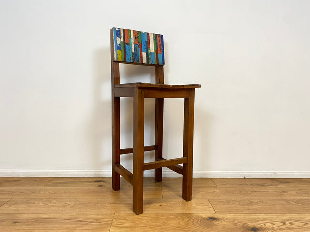 Boatwood by WMK # 1/5 Bunterschöner Barhocker aus altem Bootsholz, ein handgefertigtes Unikat aus massivem Teakholz # Barstuhl Hocker Sitzhocker Stuhl Küchenstuhl Holzstuhl Bar Stool Hausbar Gastro