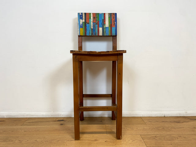 Boatwood by WMK # 1/5 Bunterschöner Barhocker aus altem Bootsholz, ein handgefertigtes Unikat aus massivem Teakholz # Barstuhl Hocker Sitzhocker Stuhl Küchenstuhl Holzstuhl Bar Stool Hausbar Gastro