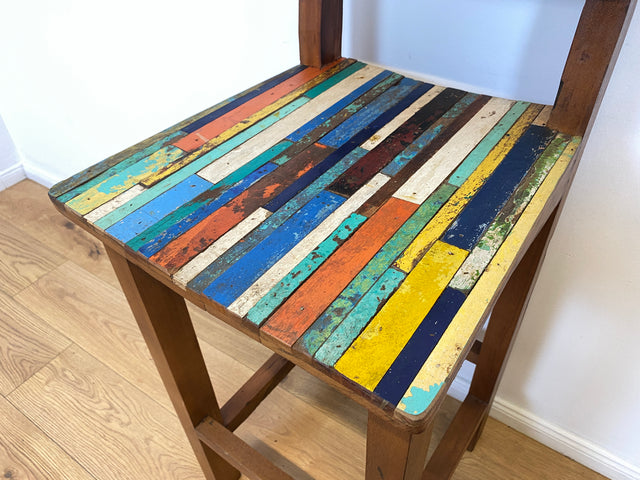 Boatwood by WMK # 1/5 Bunterschöner Barhocker aus altem Bootsholz, ein handgefertigtes Unikat aus massivem Teakholz # Barstuhl Hocker Sitzhocker Stuhl Küchenstuhl Holzstuhl Bar Stool Hausbar Gastro