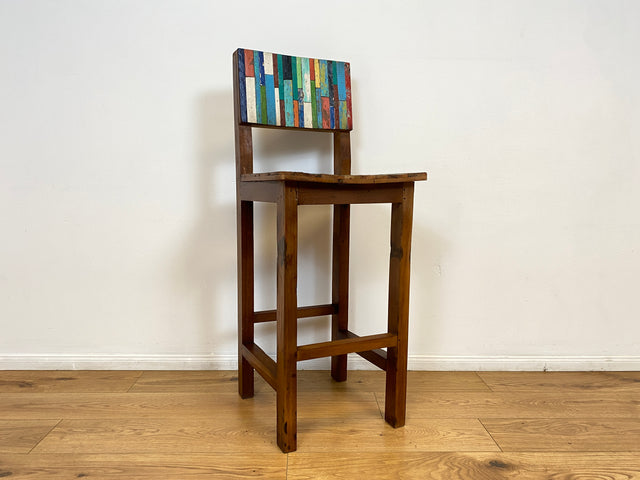 Boatwood by WMK # 1/5 Bunterschöner Barhocker aus altem Bootsholz, ein handgefertigtes Unikat aus massivem Teakholz # Barstuhl Hocker Sitzhocker Stuhl Küchenstuhl Holzstuhl Bar Stool Hausbar Gastro