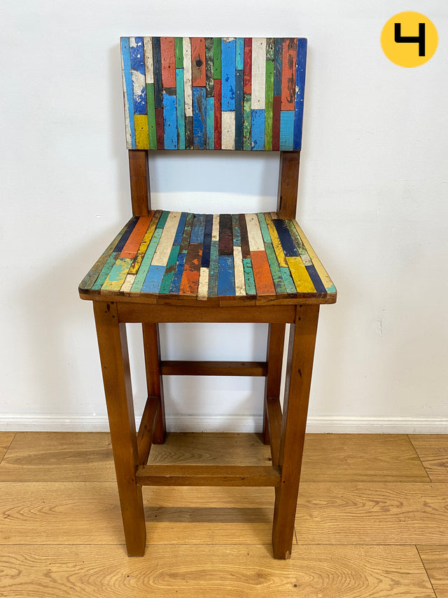 Boatwood by WMK # 1/5 Bunterschöner Barhocker aus altem Bootsholz, ein handgefertigtes Unikat aus massivem Teakholz # Barstuhl Hocker Sitzhocker Stuhl Küchenstuhl Holzstuhl Bar Stool Hausbar Gastro