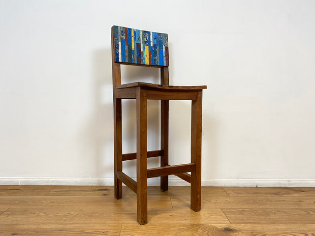 Boatwood by WMK # 1/5 Bunterschöner Barhocker aus altem Bootsholz, ein handgefertigtes Unikat aus massivem Teakholz # Barstuhl Hocker Sitzhocker Stuhl Küchenstuhl Holzstuhl Bar Stool Hausbar Gastro