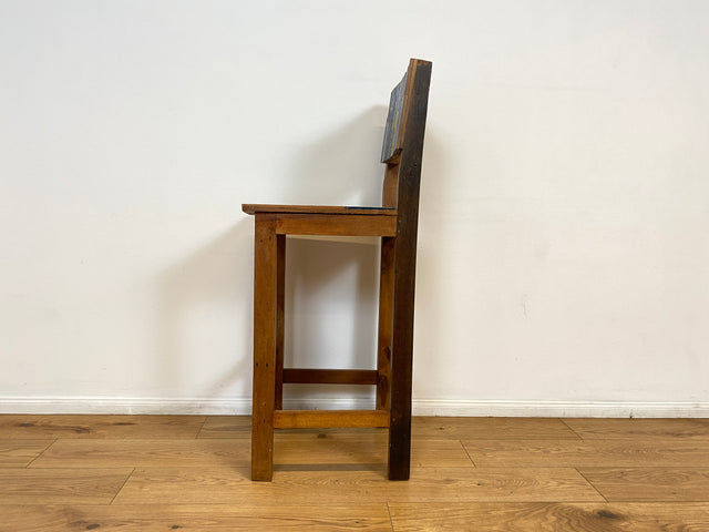 Boatwood by WMK # 1/3 Bunterschöner Barhocker aus altem Bootsholz, ein handgefertigtes Unikat aus massivem Teakholz # Barstuhl Hocker Sitzhocker Stuhl Küchenstuhl Holzstuhl Bar Stool Hausbar Gastro