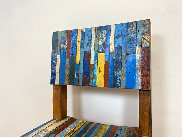 Boatwood by WMK # 1/5 Bunterschöner Barhocker aus altem Bootsholz, ein handgefertigtes Unikat aus massivem Teakholz # Barstuhl Hocker Sitzhocker Stuhl Küchenstuhl Holzstuhl Bar Stool Hausbar Gastro