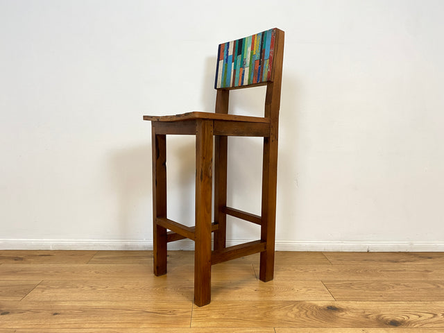 Boatwood by WMK # 1/5 Bunterschöner Barhocker aus altem Bootsholz, ein handgefertigtes Unikat aus massivem Teakholz # Barstuhl Hocker Sitzhocker Stuhl Küchenstuhl Holzstuhl Bar Stool Hausbar Gastro