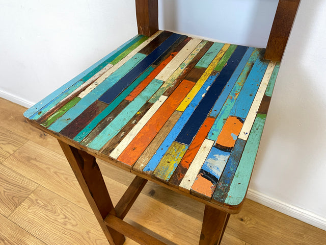 Boatwood by WMK # 1/5 Bunterschöner Barhocker aus altem Bootsholz, ein handgefertigtes Unikat aus massivem Teakholz # Barstuhl Hocker Sitzhocker Stuhl Küchenstuhl Holzstuhl Bar Stool Hausbar Gastro