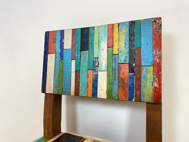 Boatwood by WMK # 1/5 Bunterschöner Barhocker aus altem Bootsholz, ein handgefertigtes Unikat aus massivem Teakholz # Barstuhl Hocker Sitzhocker Stuhl Küchenstuhl Holzstuhl Bar Stool Hausbar Gastro