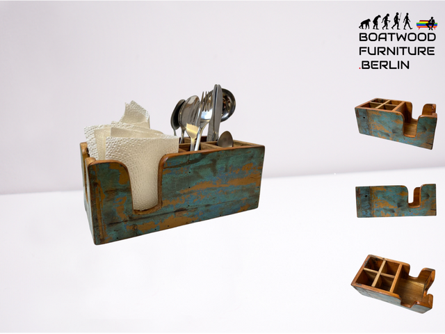 Boatwood by WMK # Einzigartiger Besteckkasten aus altem Bootsholz, ein handgefertigtes Unikat aus Teakholz # Besteckhalter Serviertenhalter Tischdiener Tischaufsteller Tischbox Napkin Holder Cutlery