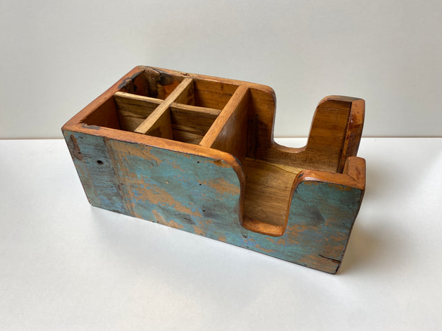 Boatwood by WMK # Einzigartiger Besteckkasten aus altem Bootsholz, ein handgefertigtes Unikat aus Teakholz # Besteckhalter Serviertenhalter Tischdiener Tischaufsteller Tischbox Napkin Holder Cutlery
