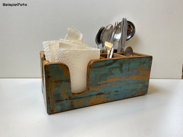 Boatwood by WMK # Einzigartiger Besteckkasten aus altem Bootsholz, ein handgefertigtes Unikat aus Teakholz # Besteckhalter Serviertenhalter Tischdiener Tischaufsteller Tischbox Napkin Holder Cutlery