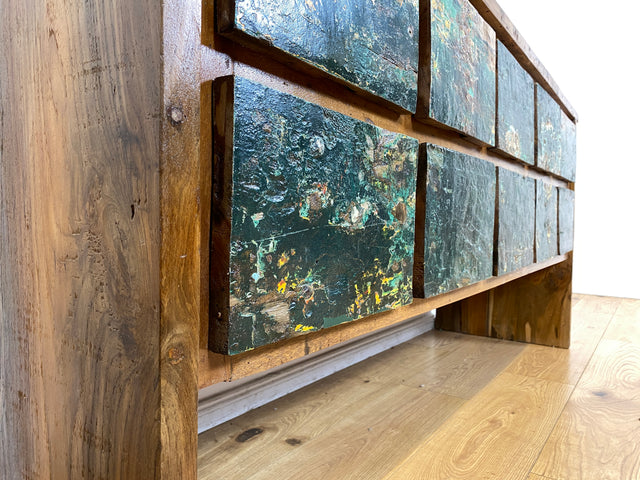 Boatwood by WMK I Einzigartige Anrichte aus altem Bootsholz in Originalfarben I handgefertigtes Unikat I Teakholz massiv I mit Schubladen I Schrank Kommode Sideboard Küchen Wäsche Apotheker Bootsmöbel