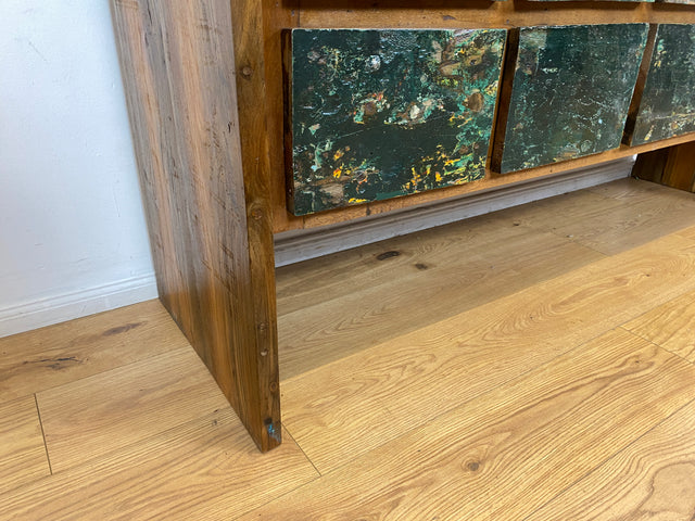 Boatwood by WMK I Einzigartige Anrichte aus altem Bootsholz in Originalfarben I handgefertigtes Unikat I Teakholz massiv I mit Schubladen I Schrank Kommode Sideboard Küchen Wäsche Apotheker Bootsmöbel