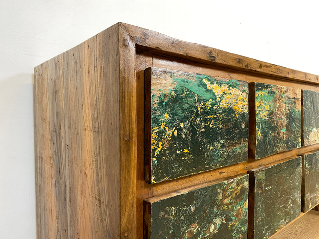 Boatwood by WMK I Einzigartige Anrichte aus altem Bootsholz in Originalfarben I handgefertigtes Unikat I Teakholz massiv I mit Schubladen I Schrank Kommode Sideboard Küchen Wäsche Apotheker Bootsmöbel