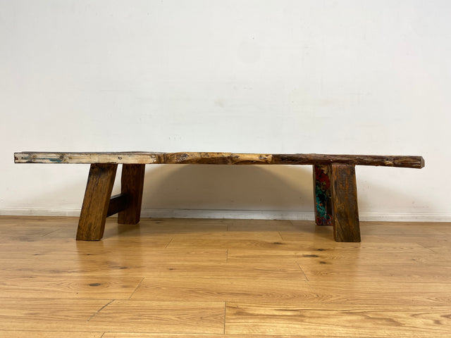 Boatwood by WMK I Robuste Bank aus altem Bootsholz I handgefertigtes Unikat mit Originalfarben I Teakholz massiv in Originalfarbe I Holzbank Bench Küchenbank Sitz Balkon Garten Möbel Treibholz Loft