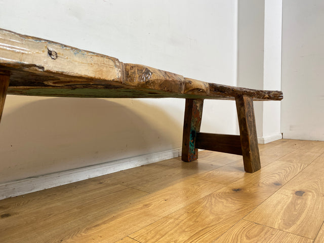 Boatwood by WMK I Robuste Bank aus altem Bootsholz I handgefertigtes Unikat mit Originalfarben I Teakholz massiv in Originalfarbe I Holzbank Bench Küchenbank Sitz Balkon Garten Möbel Treibholz Loft