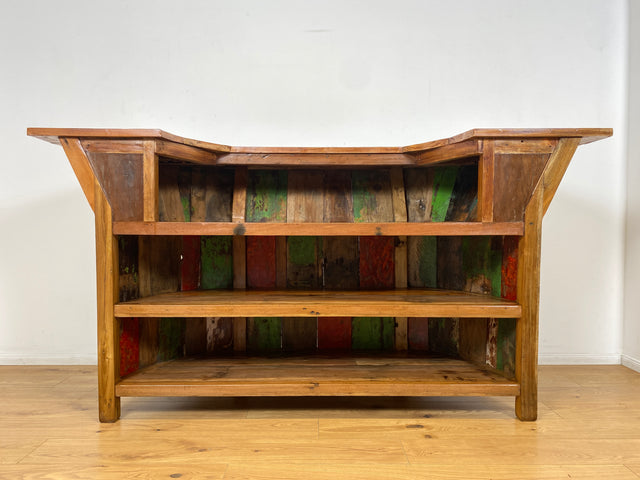 Boatwood by WMK I Einzigartige Bar aus altem Bootsholz I handgefertigtes Unikat in Originalfarben der Boote I Teakholz massiv I Hausbar Theke Cafe Bar Strand Beach Gastro Hotel Möbel Berlin Sylt Usedo