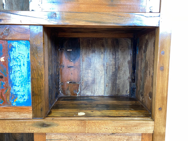 Boatwood by WMK # Einzigartiges Bücherregal mit Schiebetüren I Handmade Unikat aus altem Bootsholz I Teakholz massiv # Bücherschrank Regal Highboard Holzregal Küchenregal Raumtrenner Loft Kiel Hamburg
