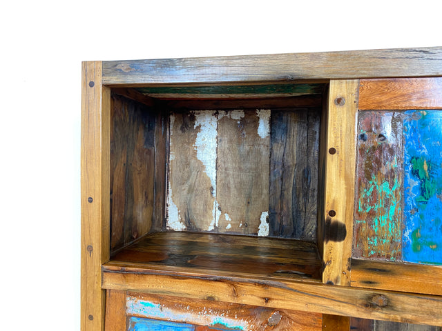 Boatwood by WMK # Einzigartiges Bücherregal mit Schiebetüren I Handmade Unikat aus altem Bootsholz I Teakholz massiv # Bücherschrank Regal Highboard Holzregal Küchenregal Raumtrenner Loft Kiel Hamburg