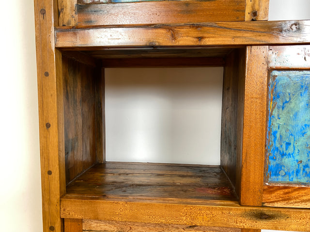 Boatwood by WMK # Einzigartiges Bücherregal mit Schiebetüren I Handmade Unikat aus altem Bootsholz I Teakholz massiv # Bücherschrank Regal Highboard Holzregal Küchenregal Raumtrenner Loft Kiel Hamburg