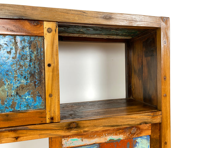 Boatwood by WMK # Einzigartiges Bücherregal mit Schiebetüren I Handmade Unikat aus altem Bootsholz I Teakholz massiv # Bücherschrank Regal Highboard Holzregal Küchenregal Raumtrenner Loft Kiel Hamburg