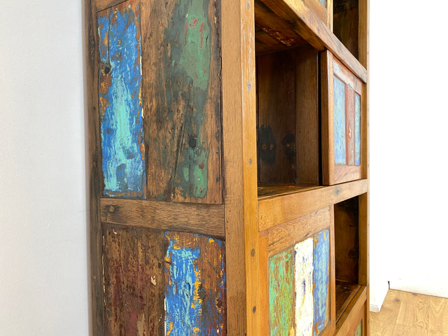 Boatwood by WMK # Einzigartiges Bücherregal mit Schiebetüren I Handmade Unikat aus altem Bootsholz I Teakholz massiv # Bücherschrank Regal Highboard Holzregal Küchenregal Raumtrenner Loft Kiel Hamburg
